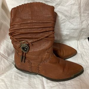 Vintage Zodiac Brown Leather Slouchy Boots USA Size 9